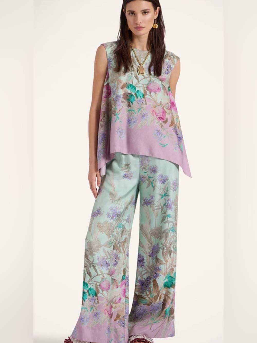 LA DoubleJ Heath Placée palazzo pants -Mint in Silk Twill